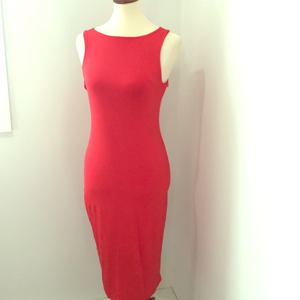 Very fitted red stretchy dress